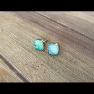 Light Green Druzy Quartz Stud Earrings
